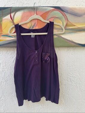 GAP Women's Deep Purple Sleeveless Tank with Sequin Pocket